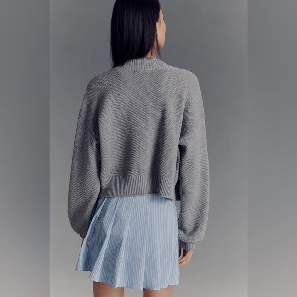 ANTHROPOLOGIE Flat White The Livvy Waffle Knit Cardigan Light Gray One Size NWT - Picture 8 of 11